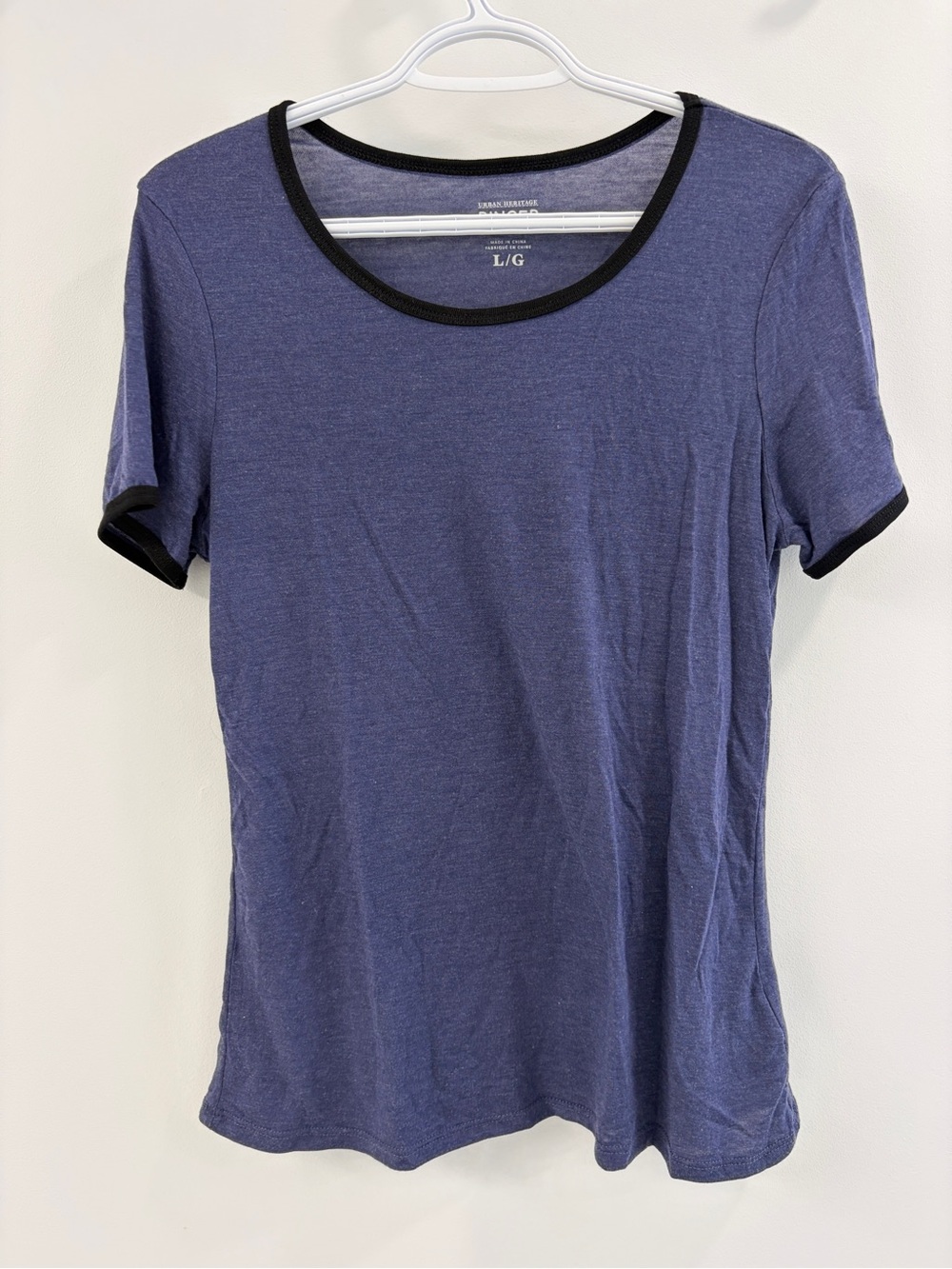 Urban Heritage Women’s Navy Ringer Tee with Black Trim - Large